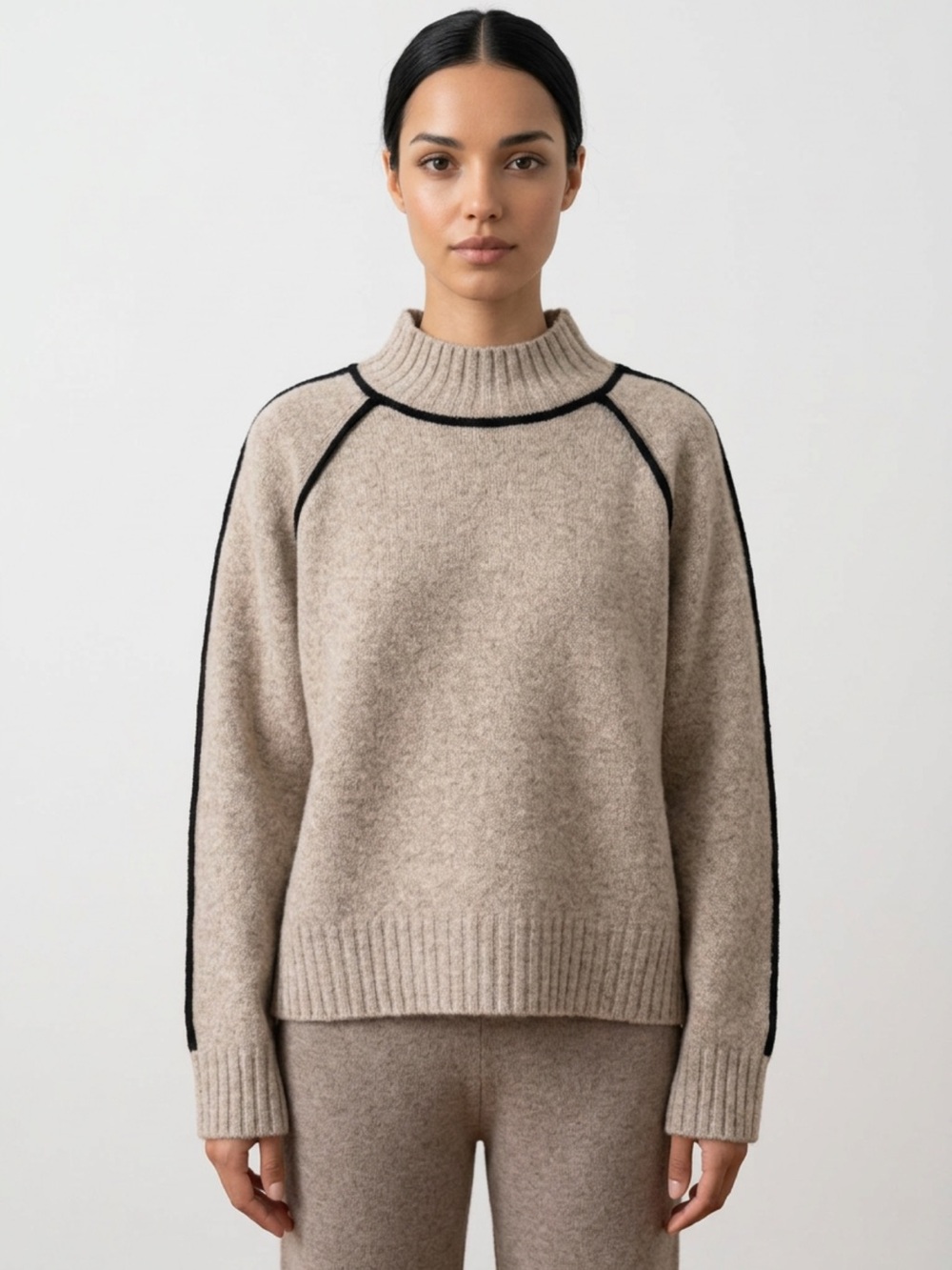 NVLT Cream Sweater with Black Contrast Piping
